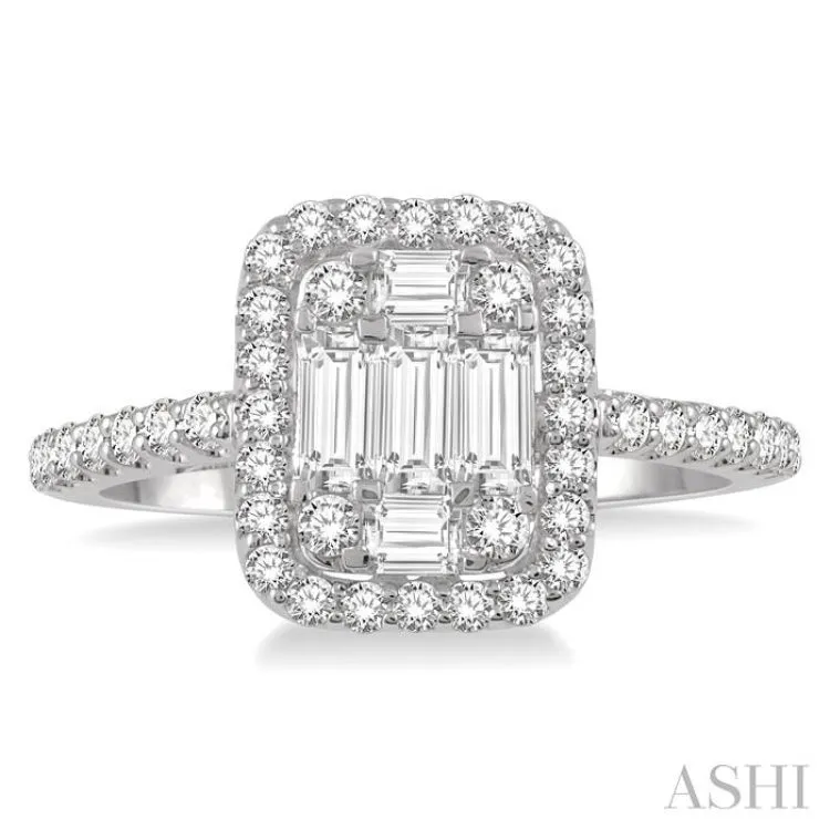 1 Ctw Baguette & Round Cut Fusion Diamond Ring in 14K White Gold