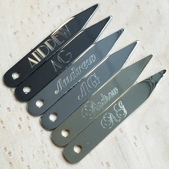 4x Personalised Name Gunmetal Collar Stays