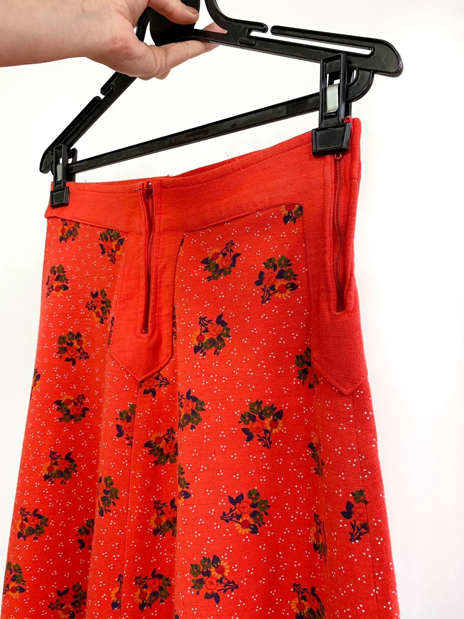 60s/70s vintage midi-length skirt, retro print