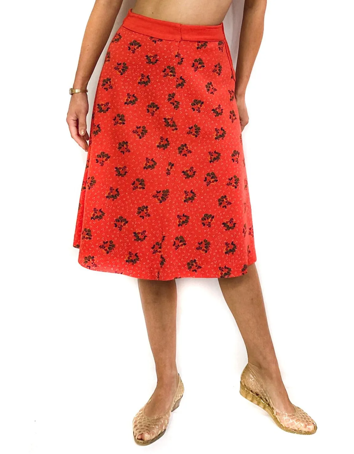 60s/70s vintage midi-length skirt, retro print