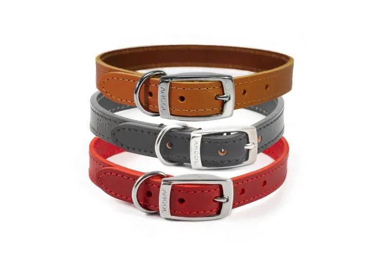 Ancol - Leather Collar - Red - (16")