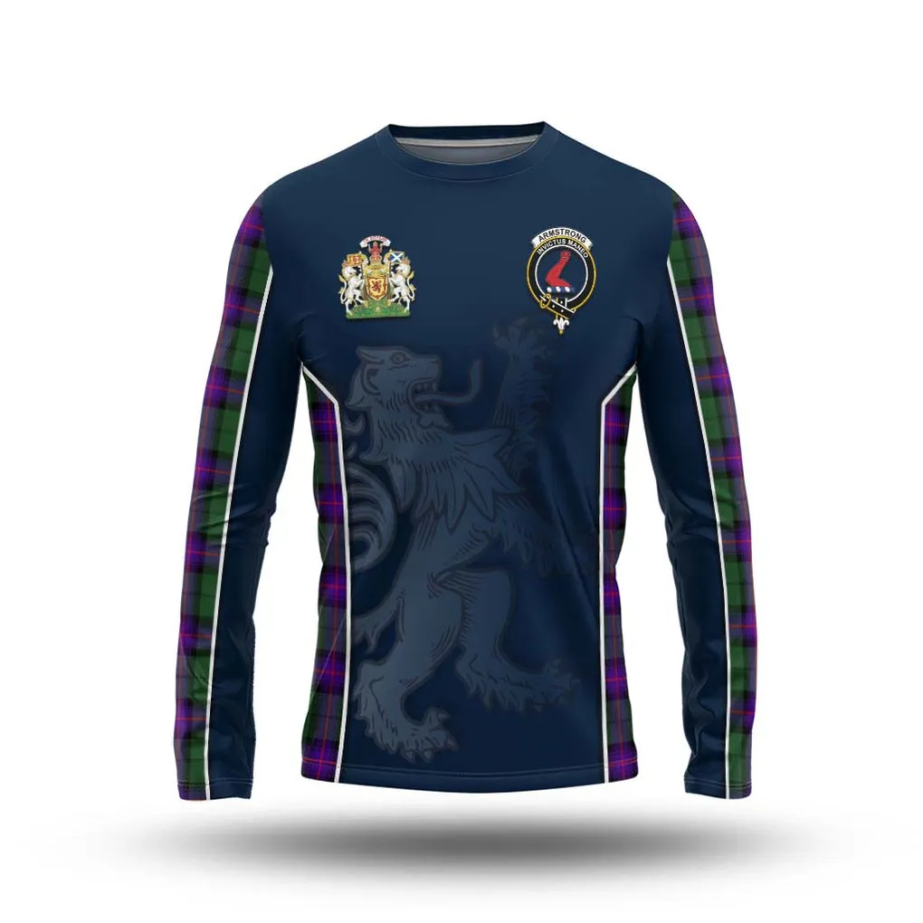 Armstrong Modern Tartan Long Sleeve T-Shirt with Family Crest and Lion Rampant Vibes Sport Style