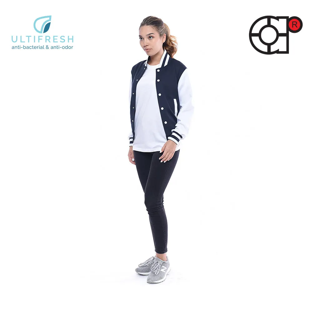 ARORA UNISEX VARSITY JACKET (WHITE/NAVY BLUE)