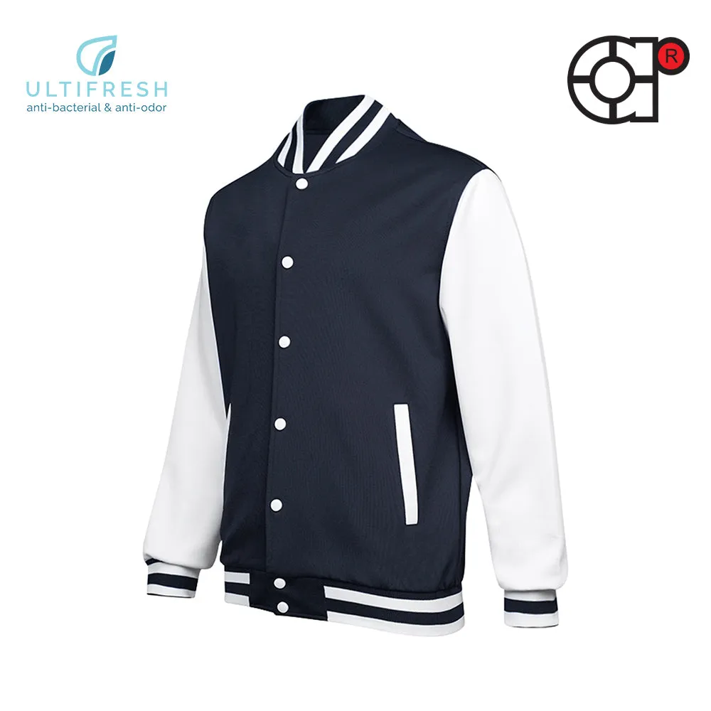 ARORA UNISEX VARSITY JACKET (WHITE/NAVY BLUE)