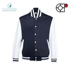 ARORA UNISEX VARSITY JACKET (WHITE/NAVY BLUE)