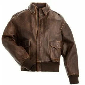 Aviator A-2 Real Cowhide Distressed Leather Bomber Flight Jacket Vintage Brown