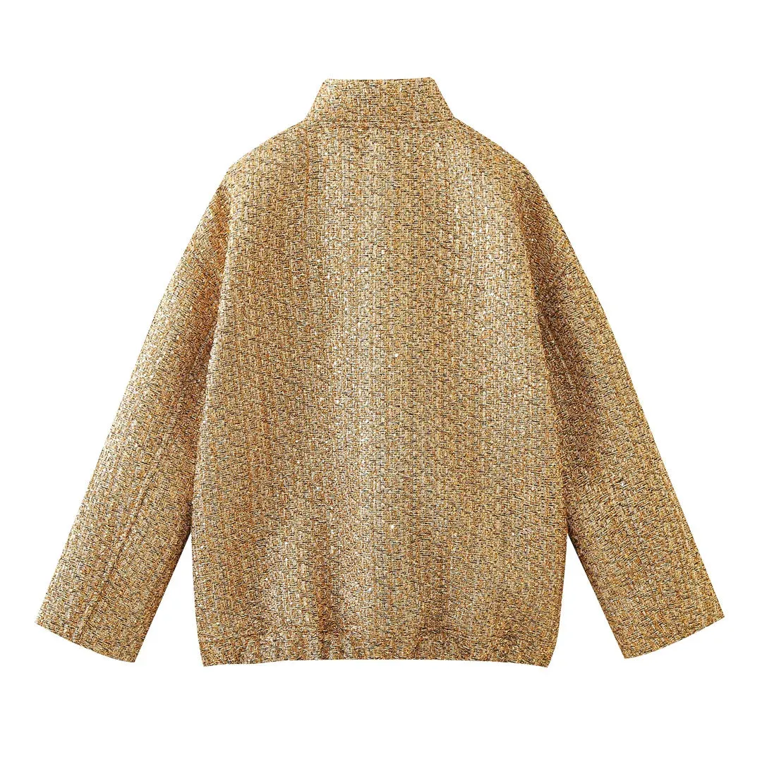 Babetta Gold Metallic Tweed Bomber Jacket