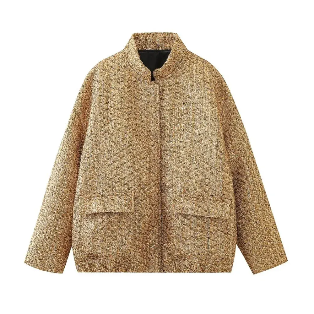 Babetta Gold Metallic Tweed Bomber Jacket