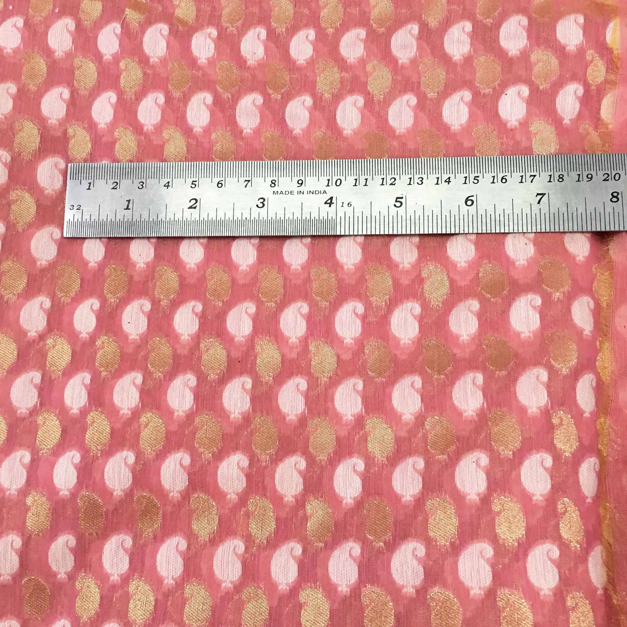 Baby Pink and Gold Chanderi Silk Fabric