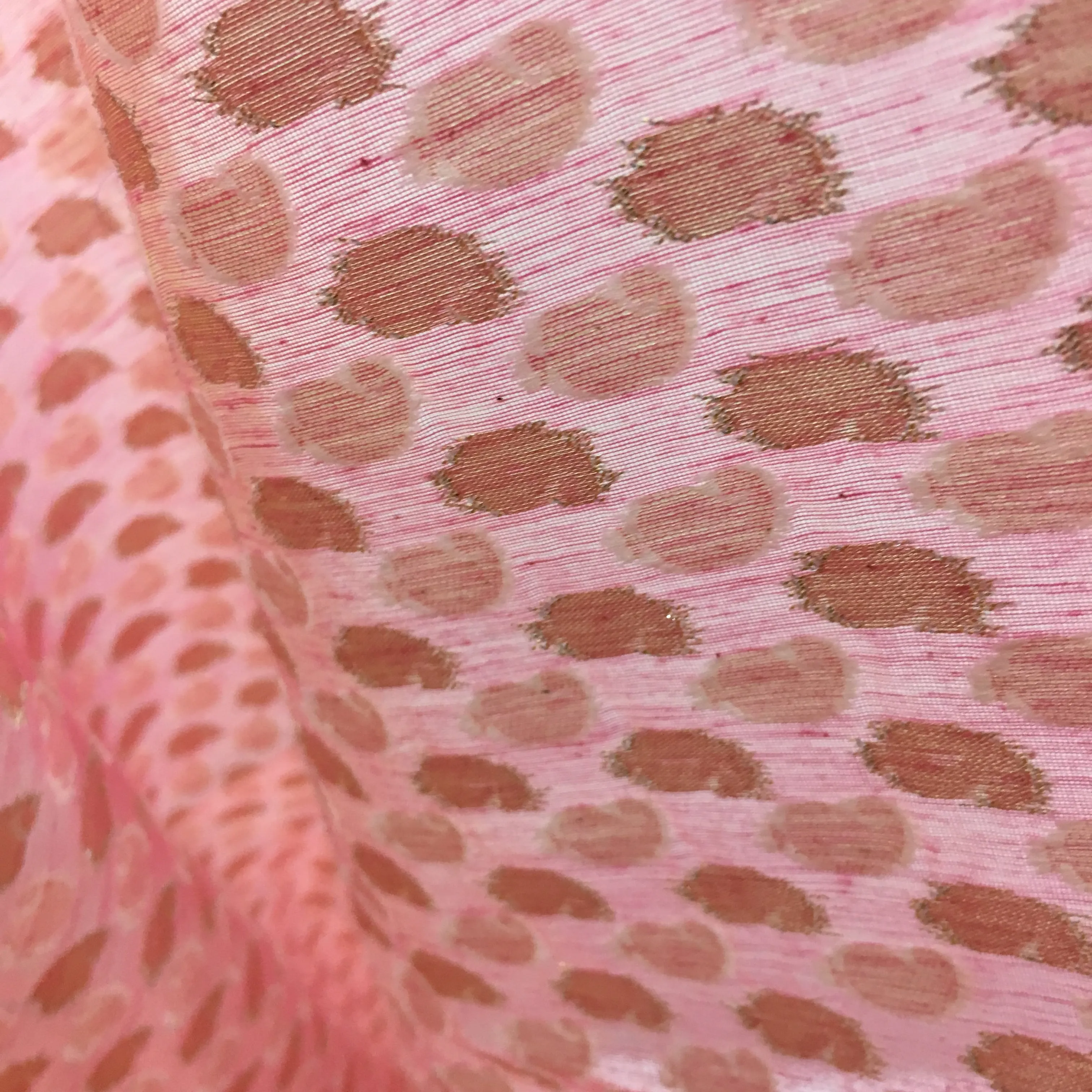 Baby Pink and Gold Chanderi Silk Fabric