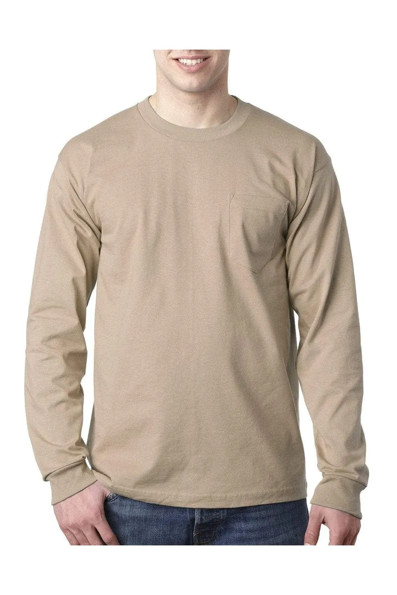 Bayside BA8100: Adult 6.1 oz., 100% Cotton Long Sleeve Pocket T-Shirt, Basic Colors