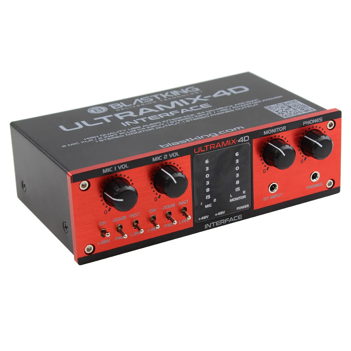 Blastking USB Audio Interface 24-bit/48 KHz XLR 1/4″  48V Phantom – ULTRAMIX-4D