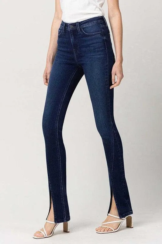 Bottom Split High Rise Slim Straight Jeans