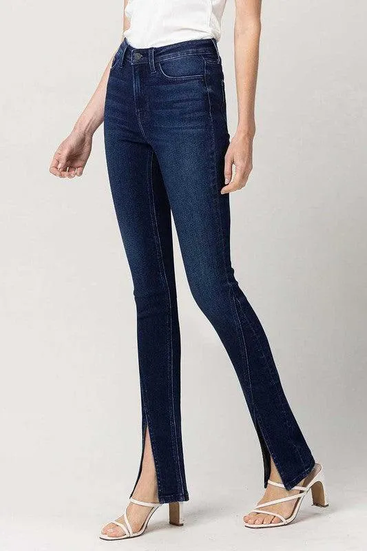 Bottom Split High Rise Slim Straight Jeans