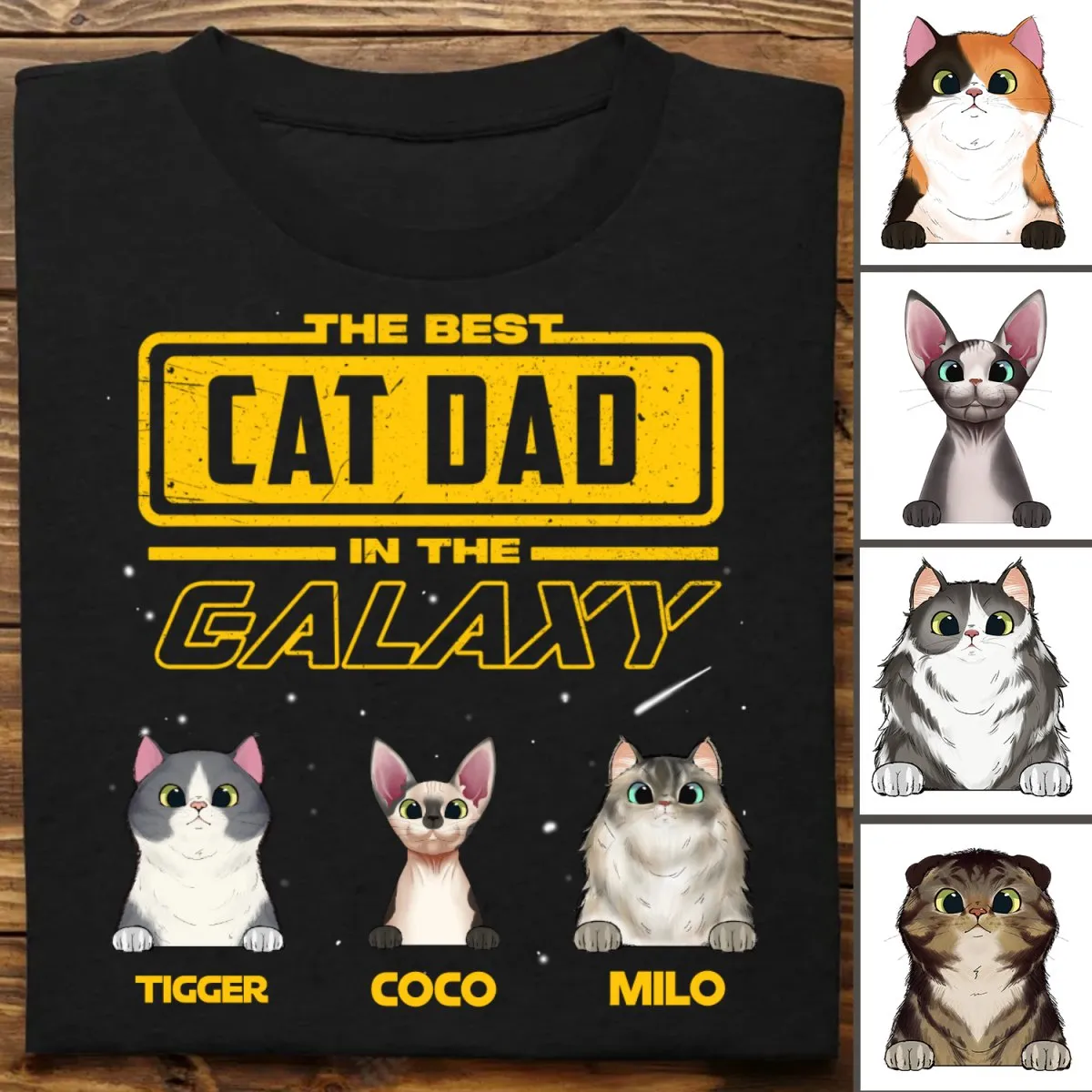 Cat Lovers - The Best Cat Dad In The Galaxy - Personalized T-shirt