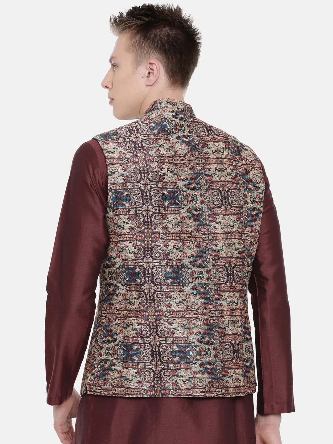 Chanderi Brown Printed Jacket  - MMWC0147