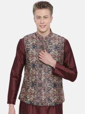 Chanderi Brown Printed Jacket  - MMWC0147