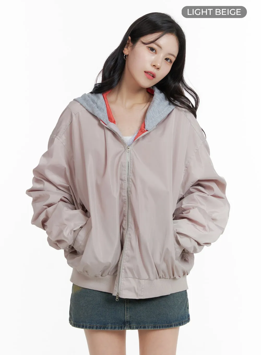 Contrasting Hoodie Bomber Jacket OM418