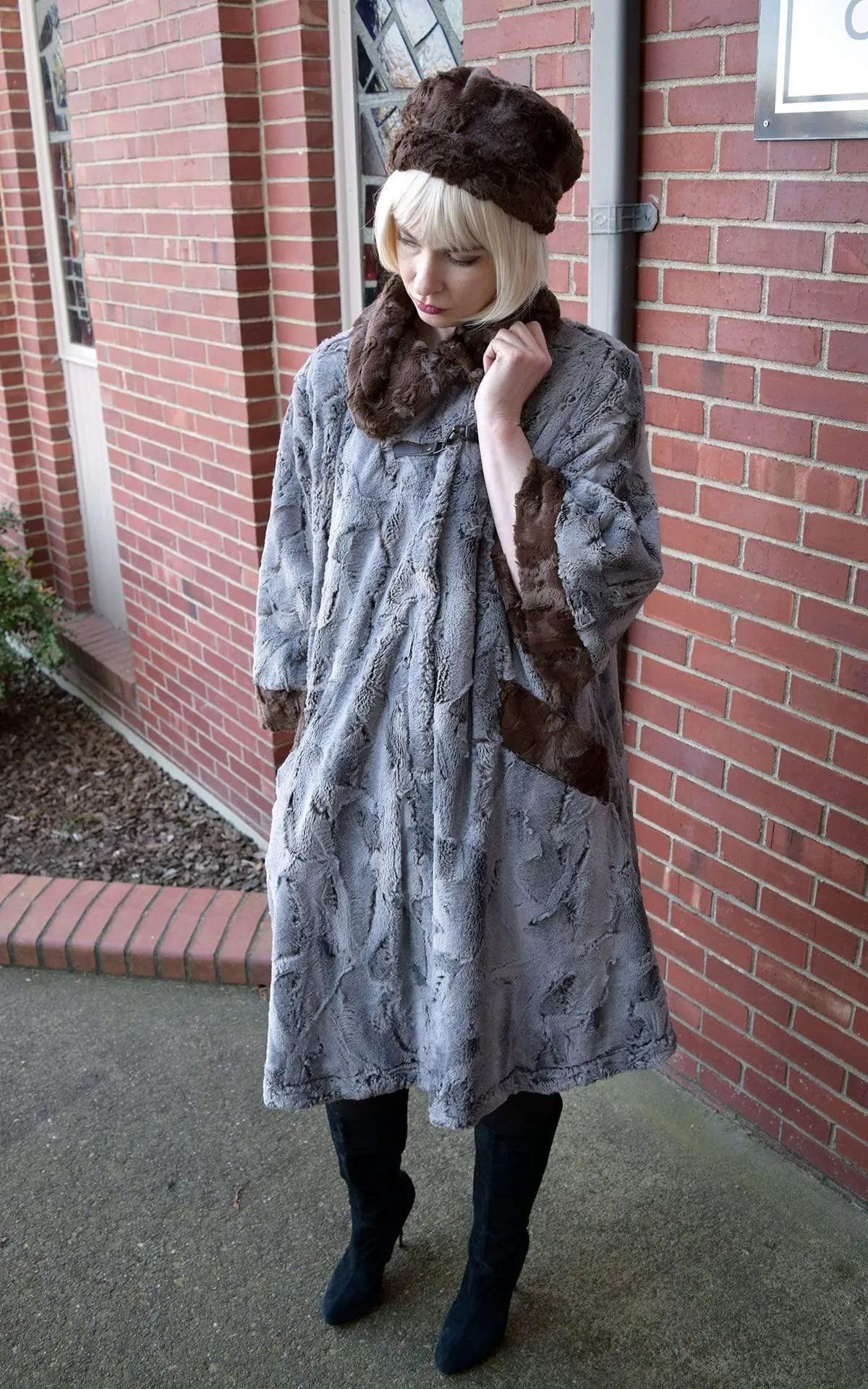 Crawford Coat - Luxury Faux Fur in Giant's Causeway with Cuddly Fur in Chocolate (Only One Large Left!)