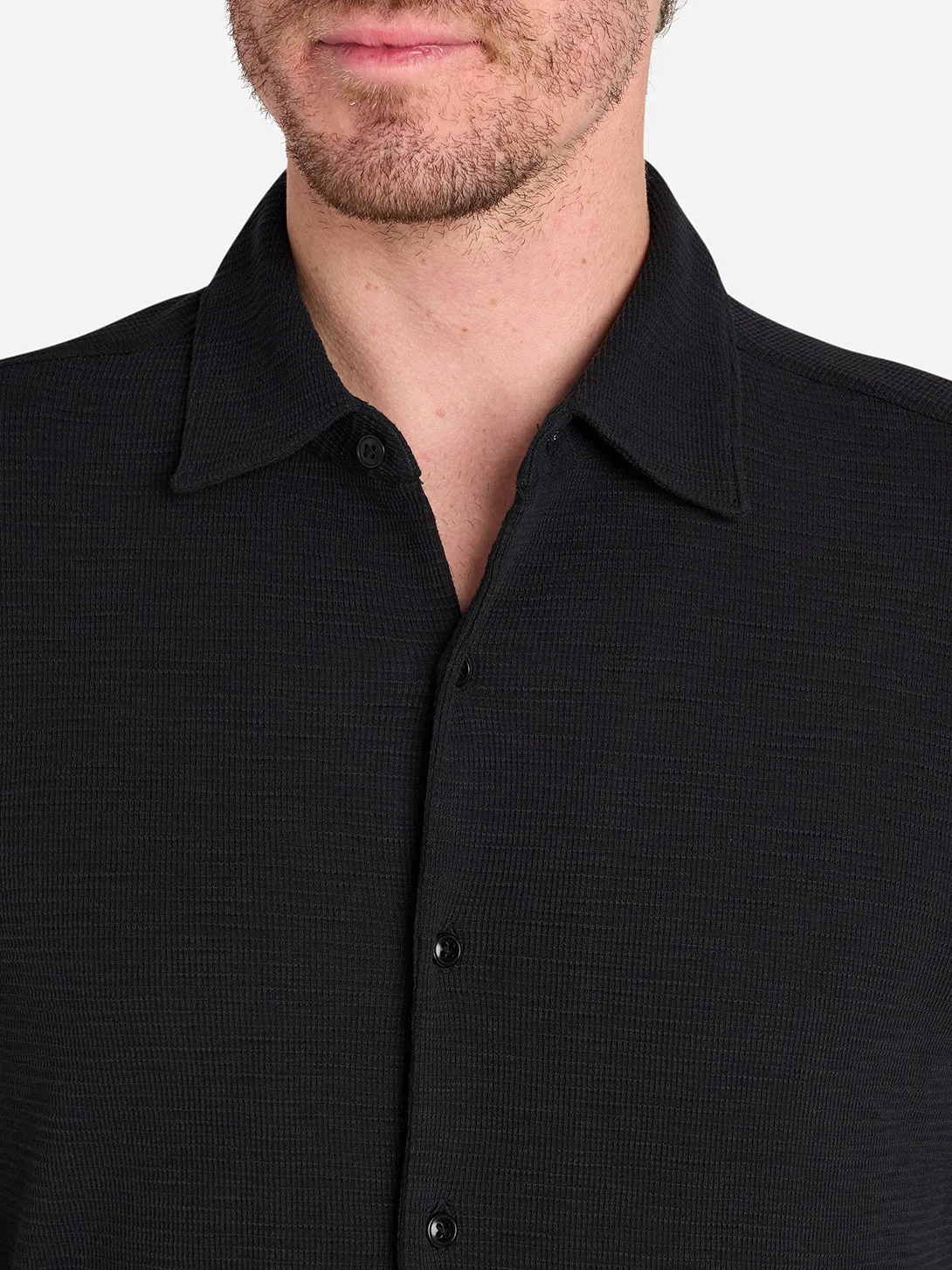 Darcy Slub Waffle Shirt - Black