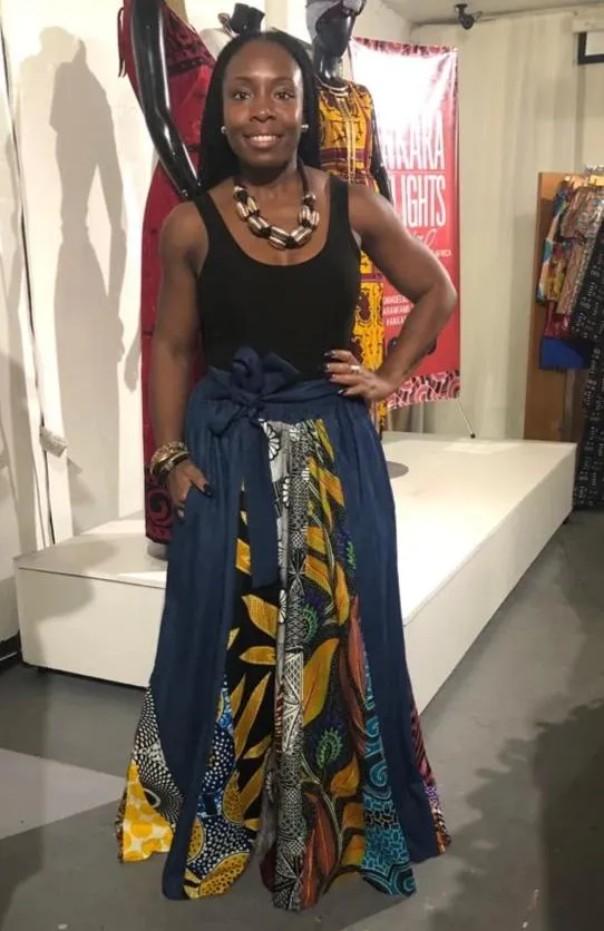 Denim Ankara Patch Maxi Skirt