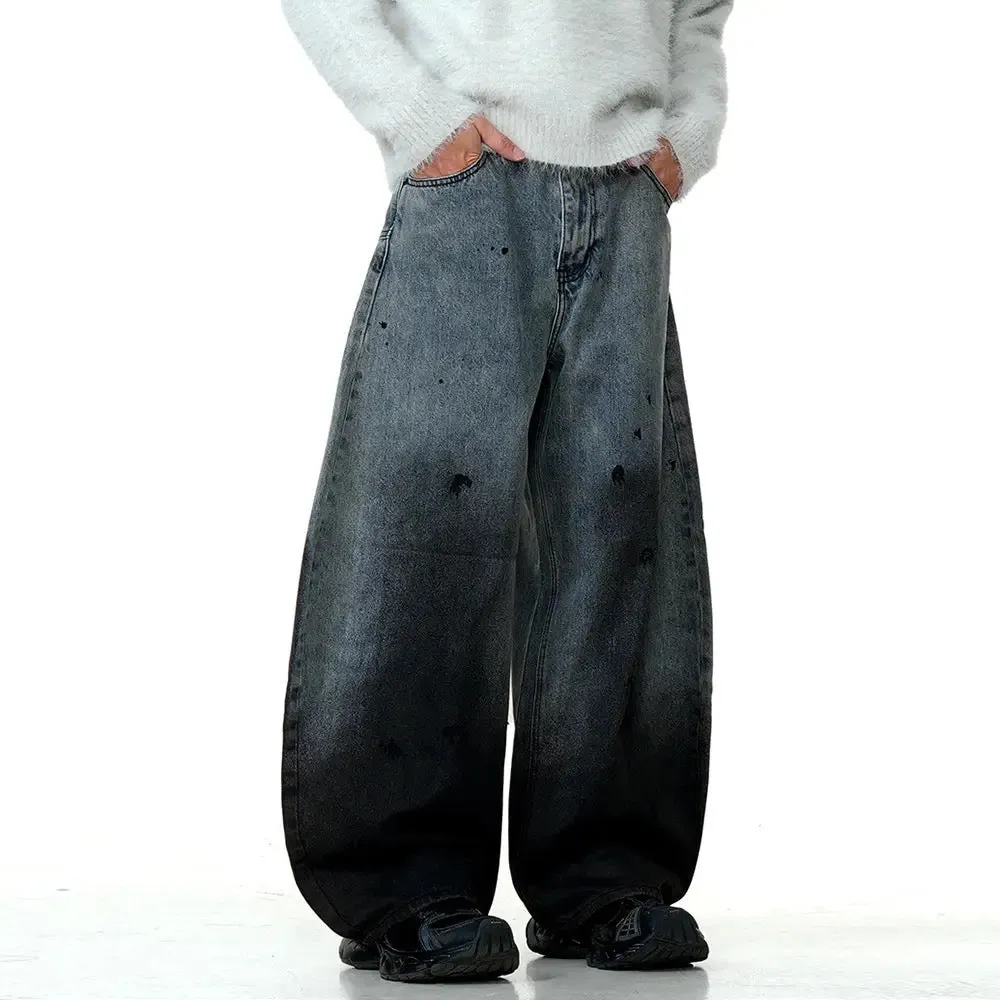 Distressed Dip-Dye Barrel Jean Pants