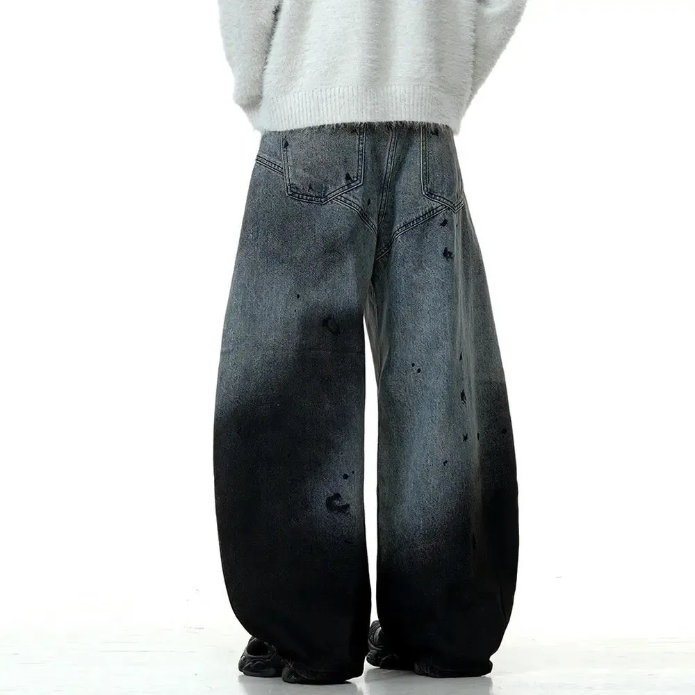 Distressed Dip-Dye Barrel Jean Pants