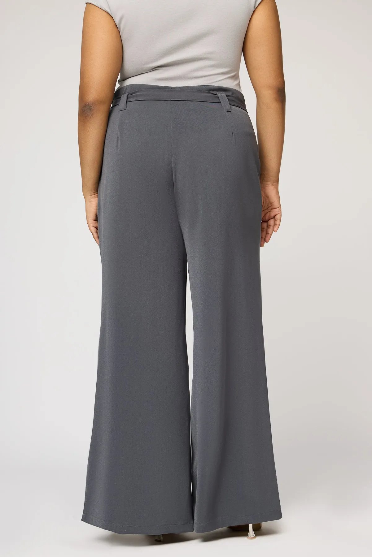 Dove Grey Curve Belted Flared Korean Pants