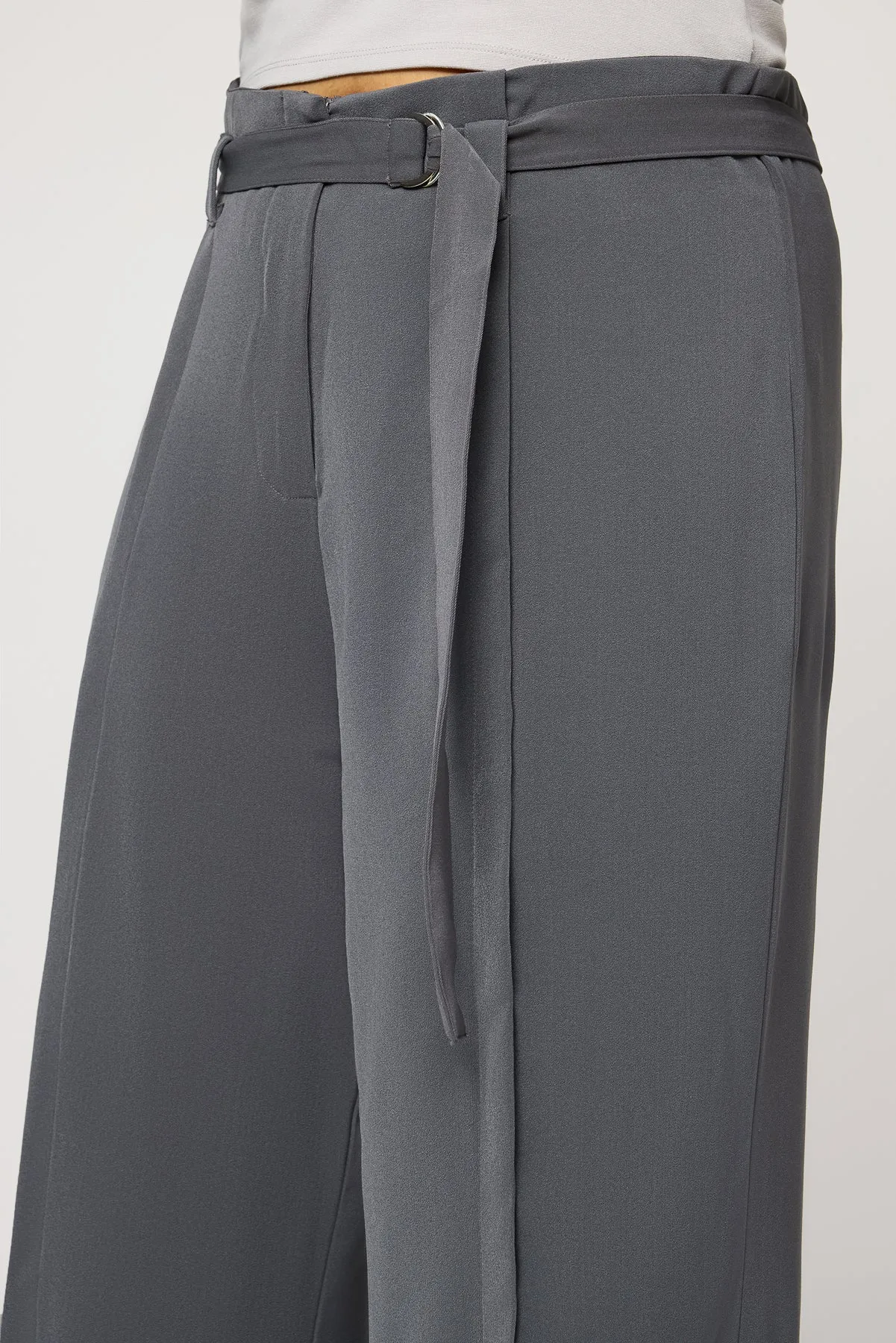 Dove Grey Curve Belted Flared Korean Pants