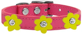 Flower Leather Collar Pink With Yellow Flowers Size 16