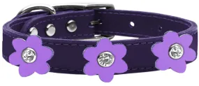 Flower Leather Collar Purple With Lavender Flowers Size 26