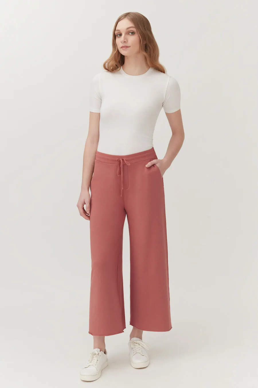 French Terry Wide-Leg Cropped Pant