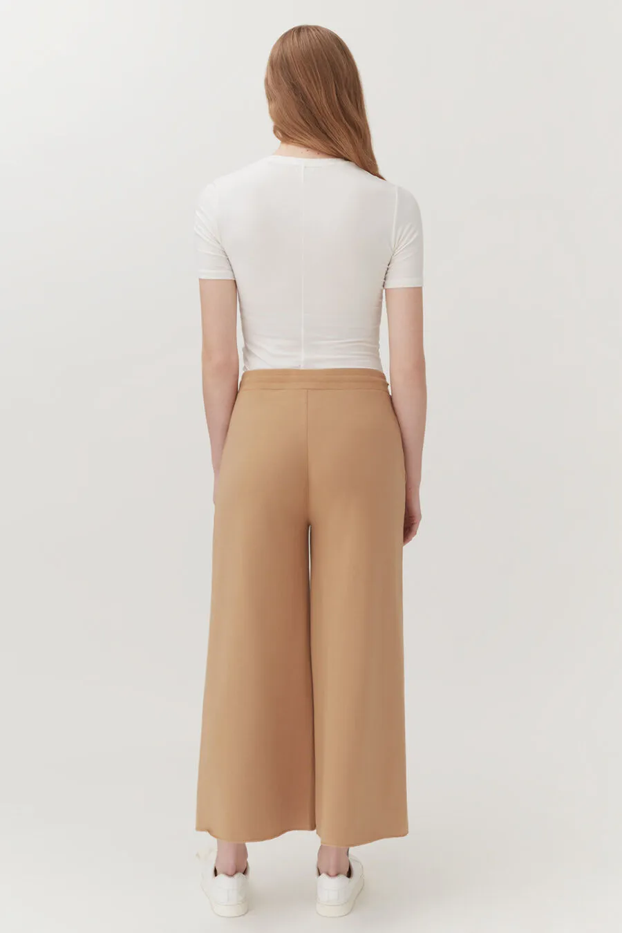 French Terry Wide-Leg Cropped Pant