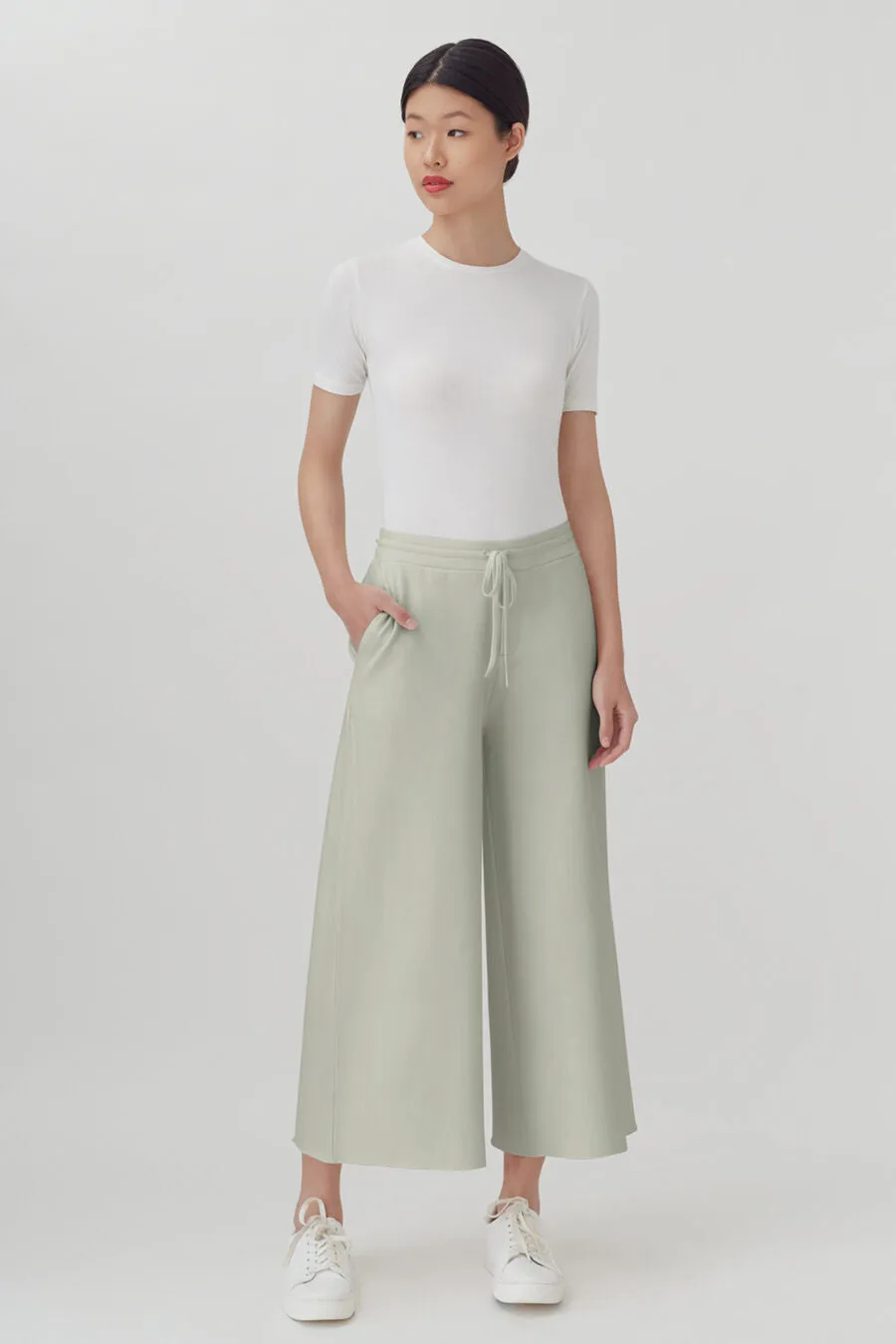 French Terry Wide-Leg Cropped Pant