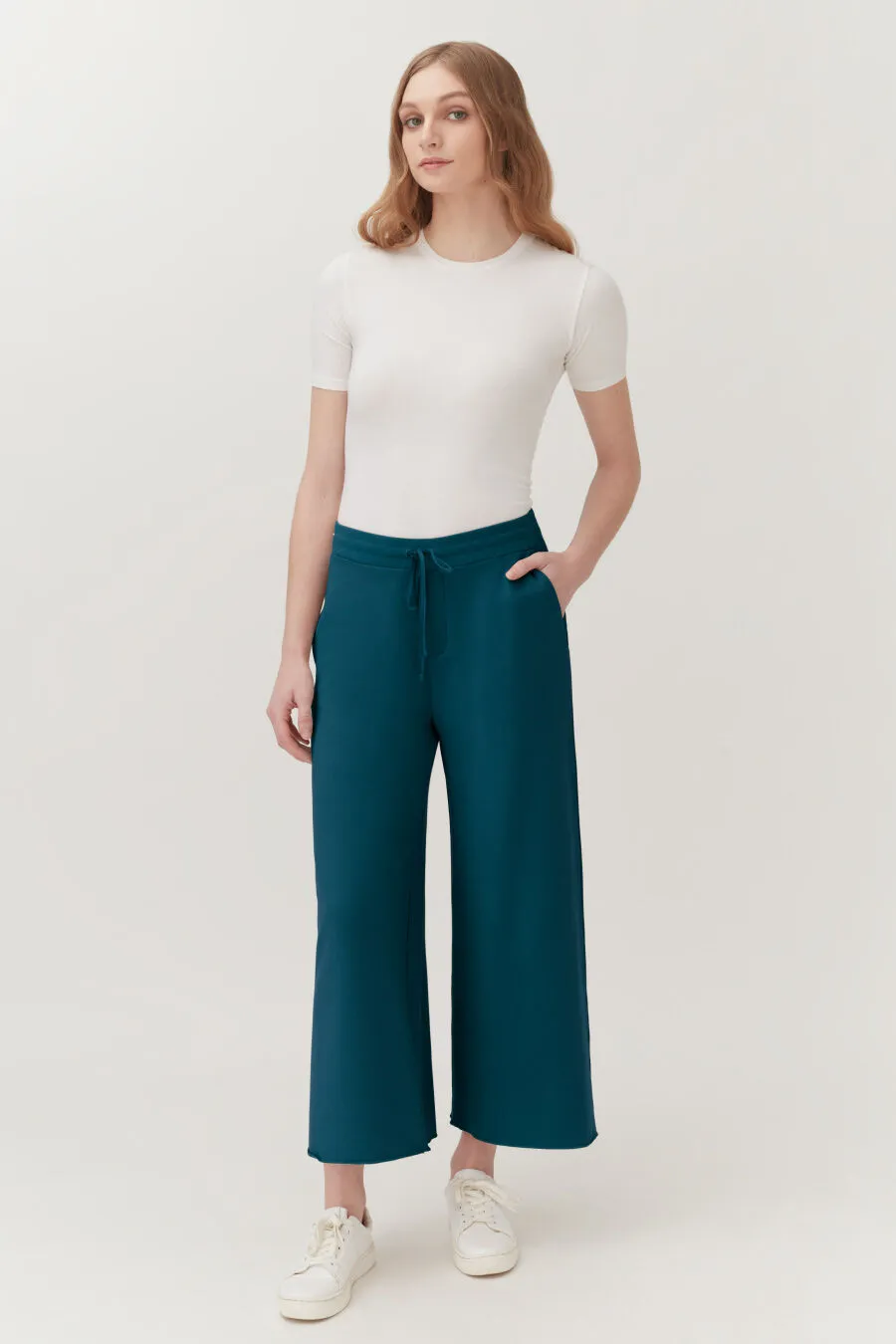 French Terry Wide-Leg Cropped Pant