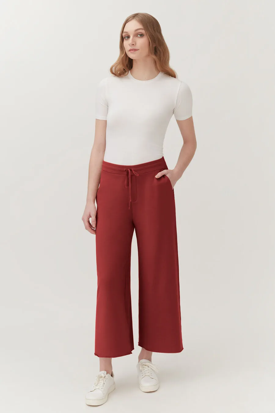 French Terry Wide-Leg Cropped Pant