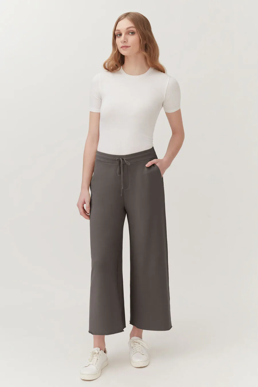 French Terry Wide-Leg Cropped Pant