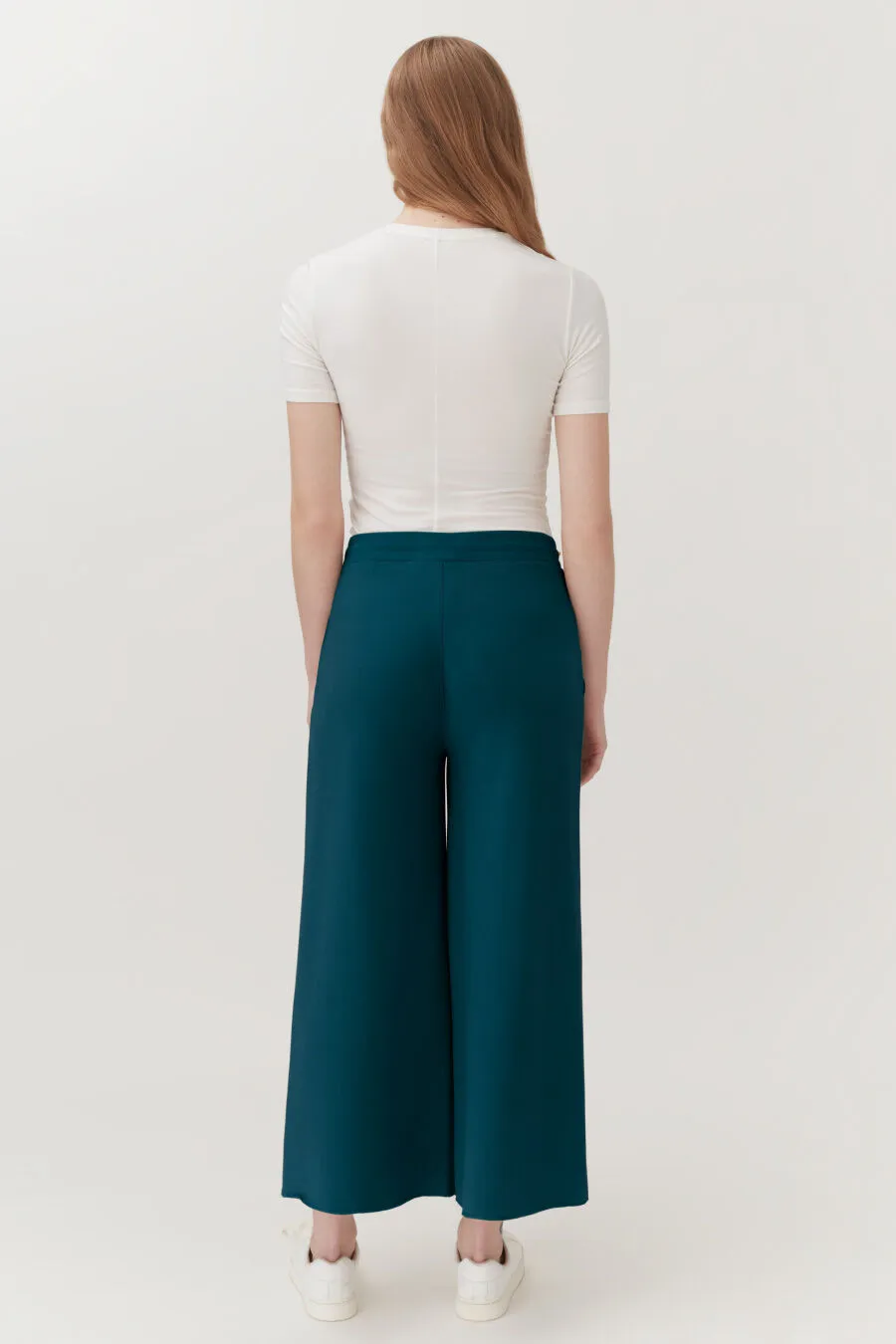 French Terry Wide-Leg Cropped Pant