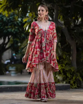 Fusion Floral Handblock Gota Sharara Set