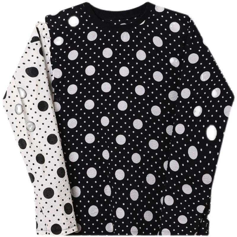 Geometric Polka Dot Pattern Long-Sleeved T-Shirt