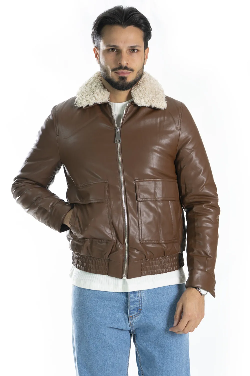 Giubbotto Uomo Bomber Ecopelle Imbottito Art. Gb118