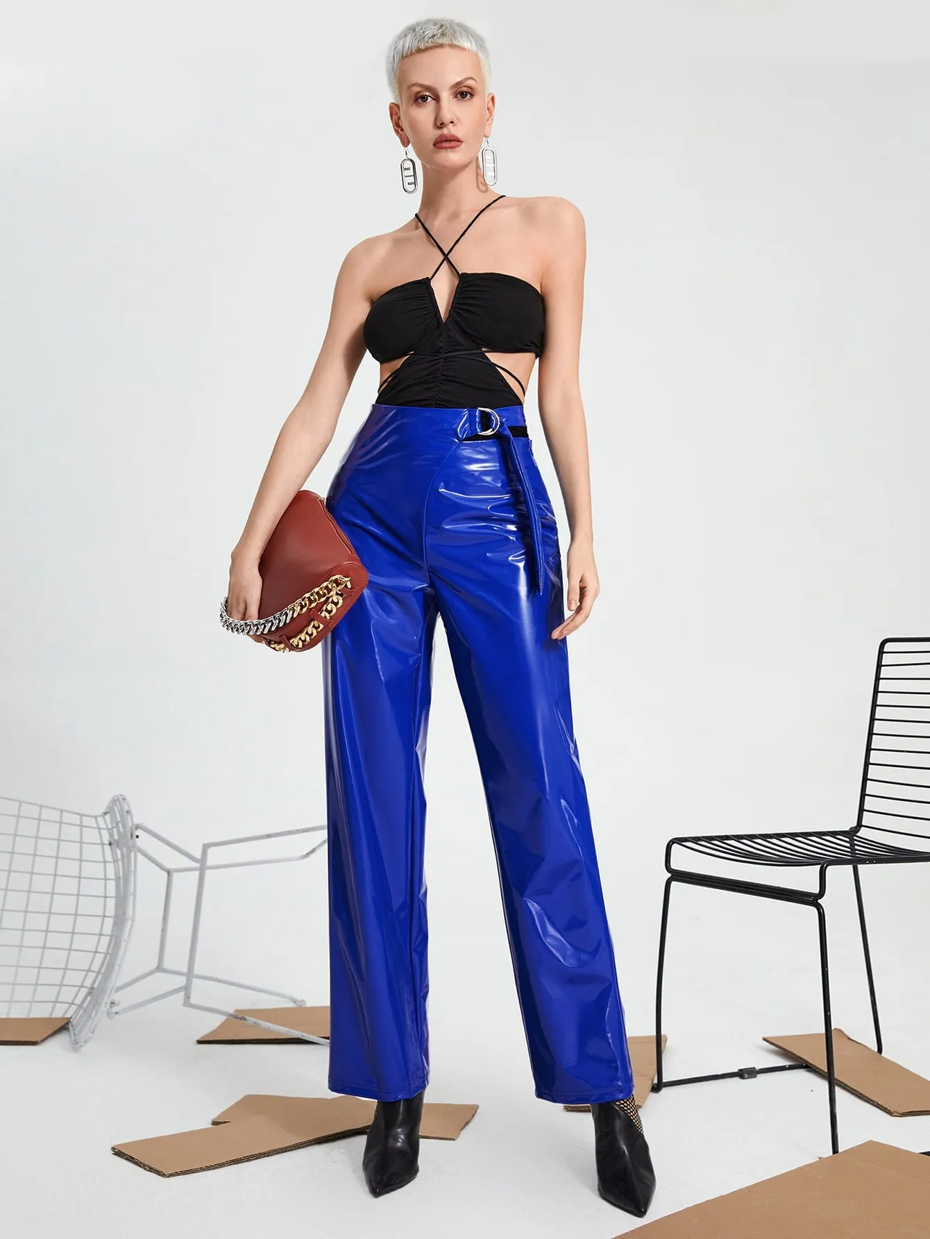 Glamorous Plain Draped High Waist Long Women Pants