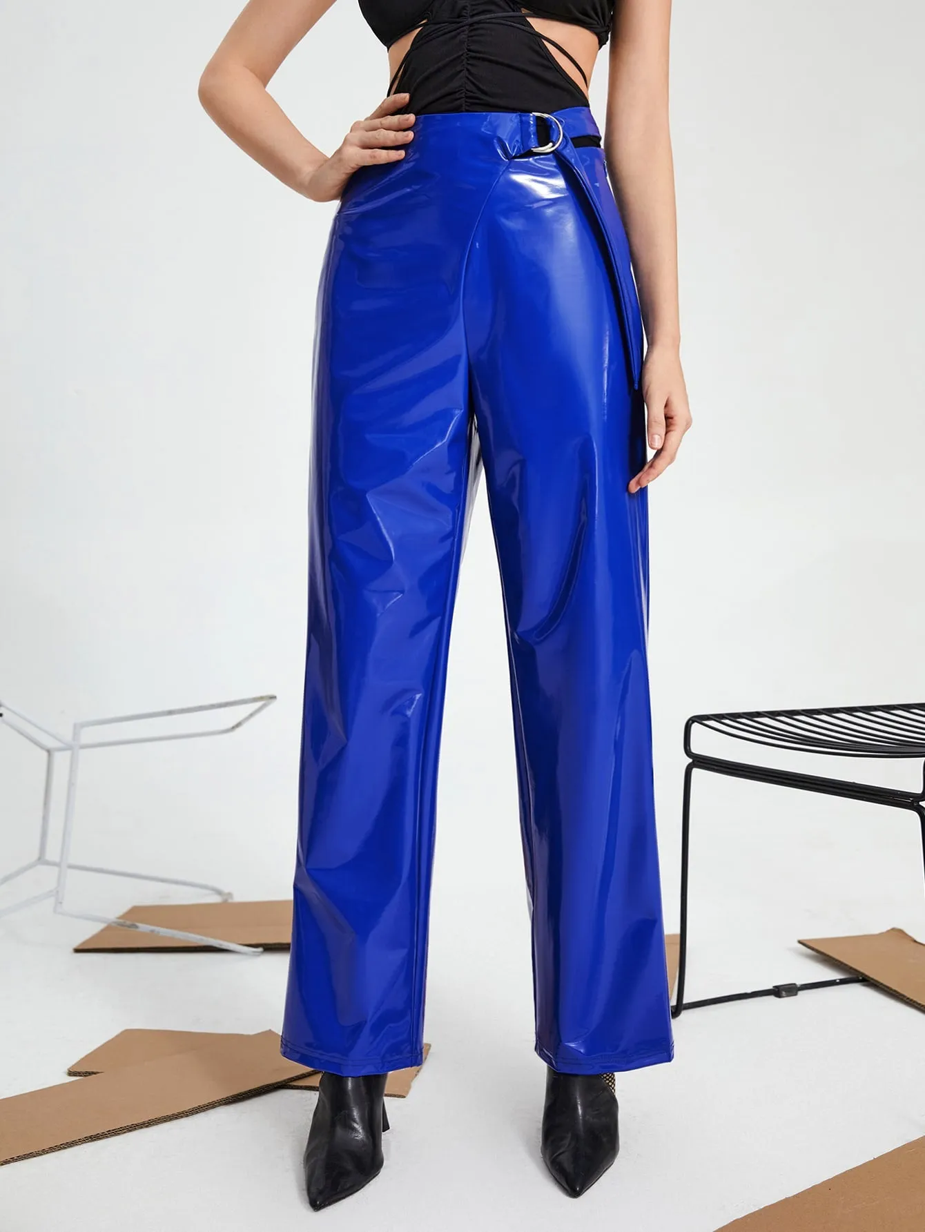 Glamorous Plain Draped High Waist Long Women Pants