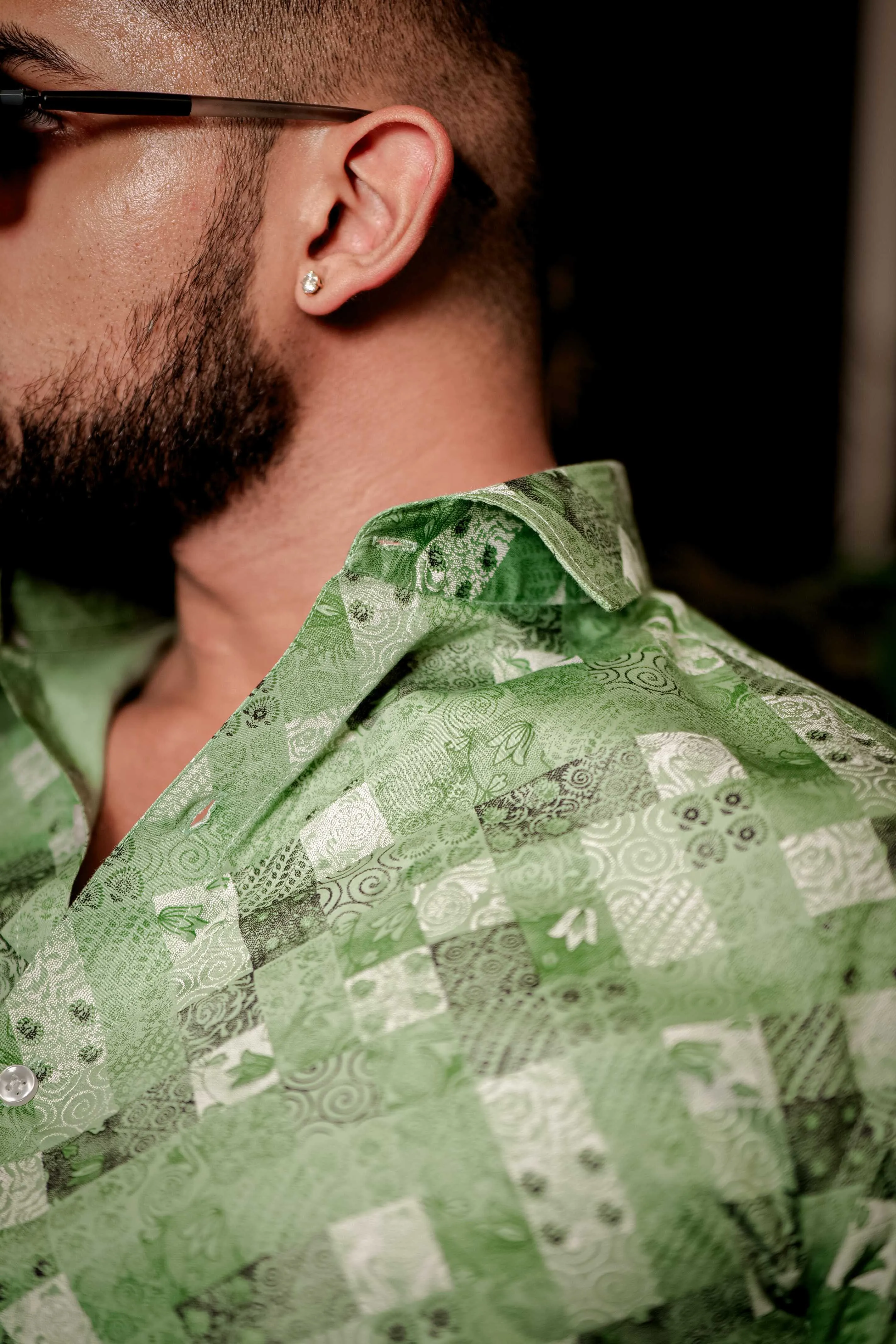 Green Printed Giza Satin Shirts for Mens