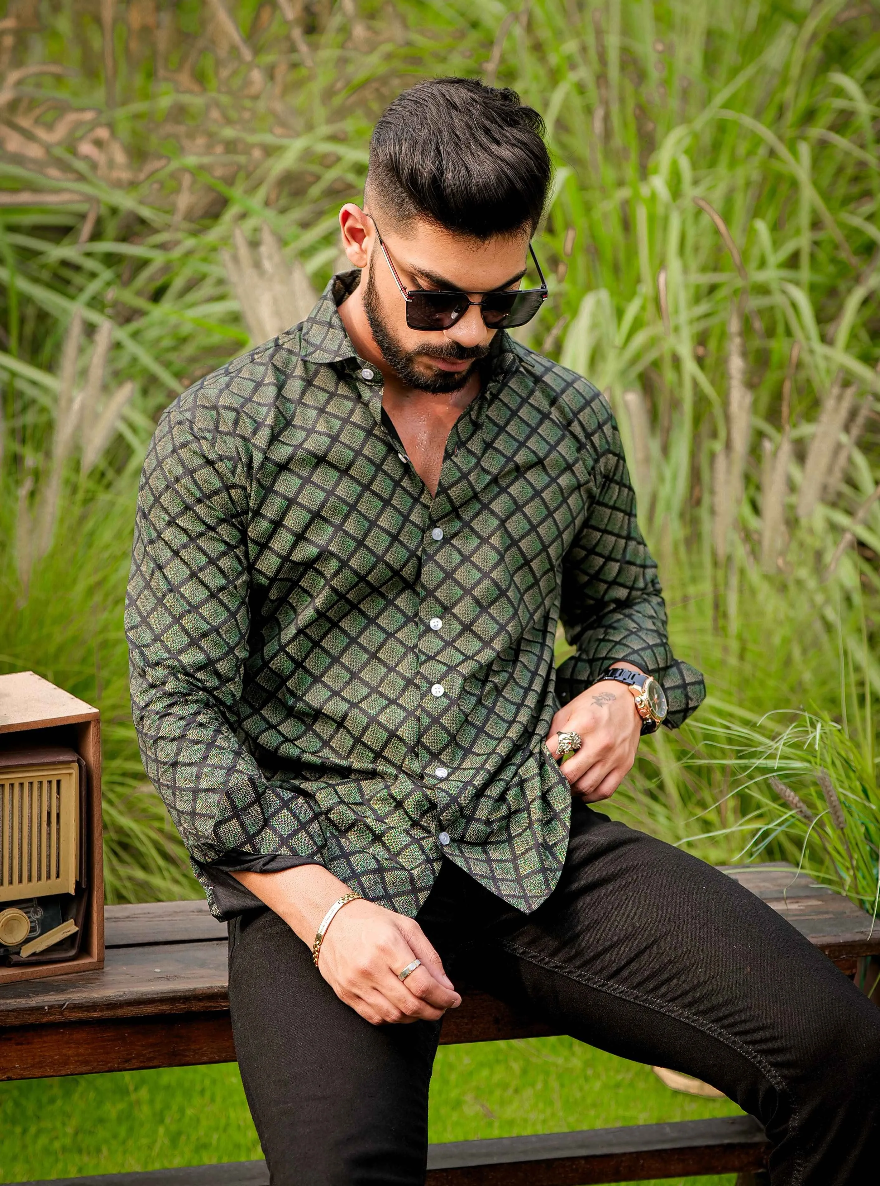 Green Satin Print Premium Shirt