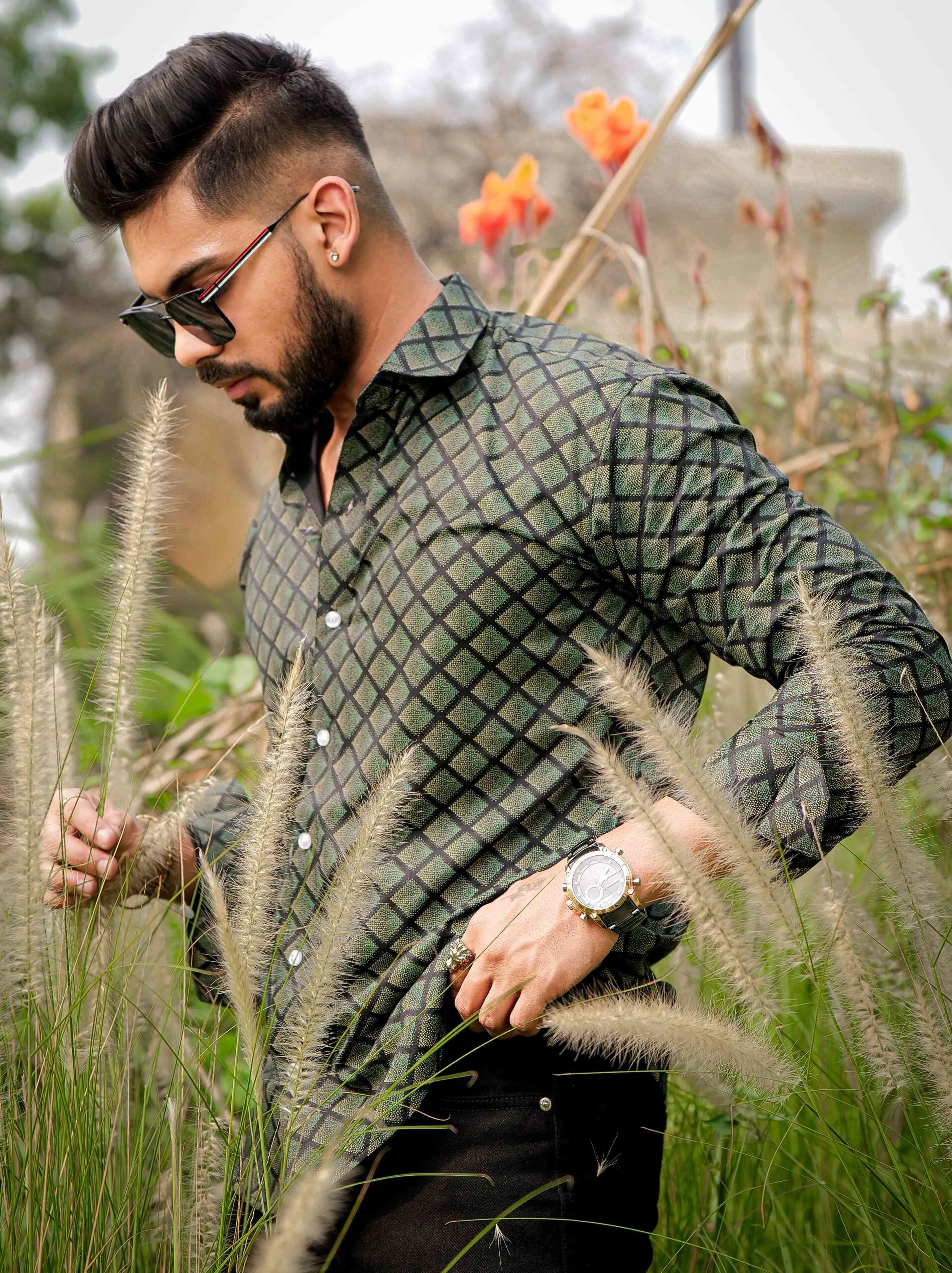 Green Satin Print Premium Shirt