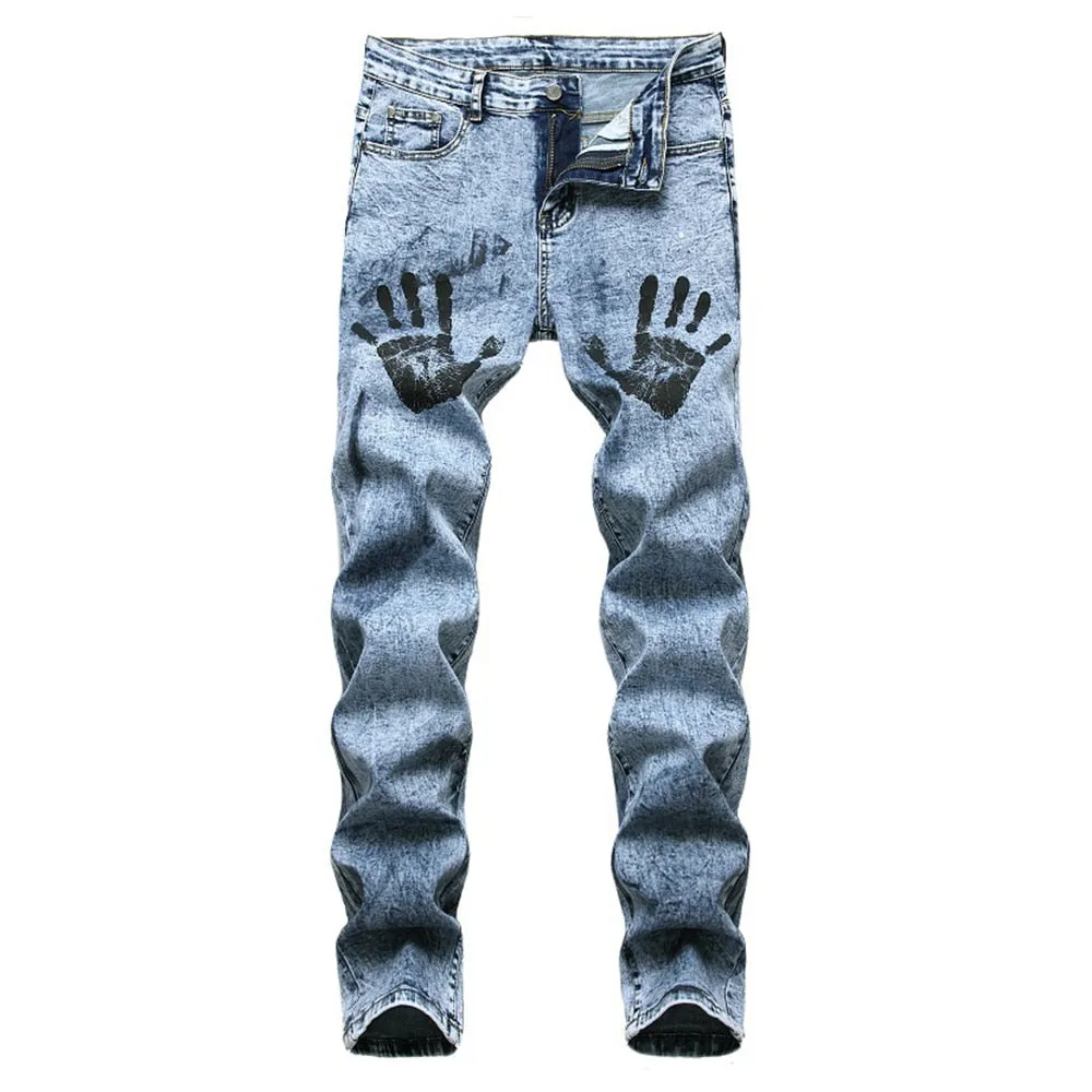 Hand Palms Printed Slim Fit Jeans