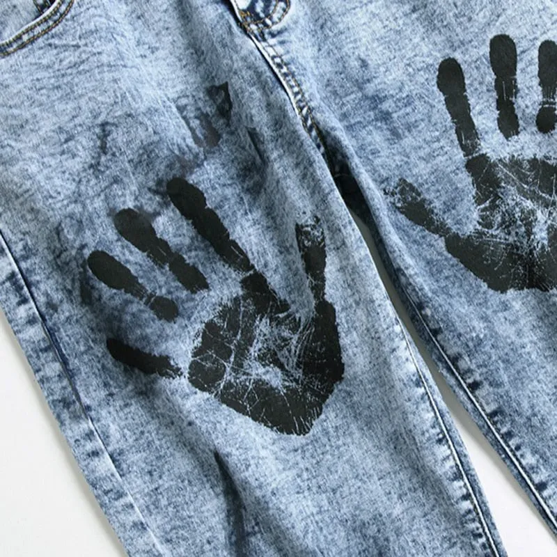 Hand Palms Printed Slim Fit Jeans