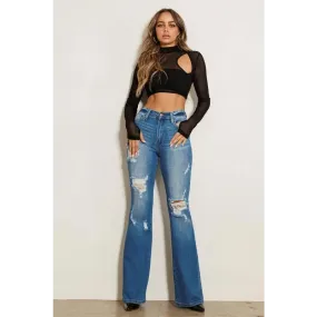 High Rise Distressed Flare Jeans