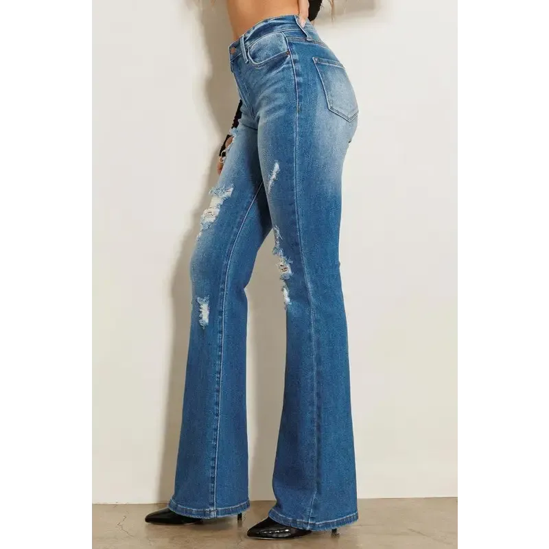 High Rise Distressed Flare Jeans